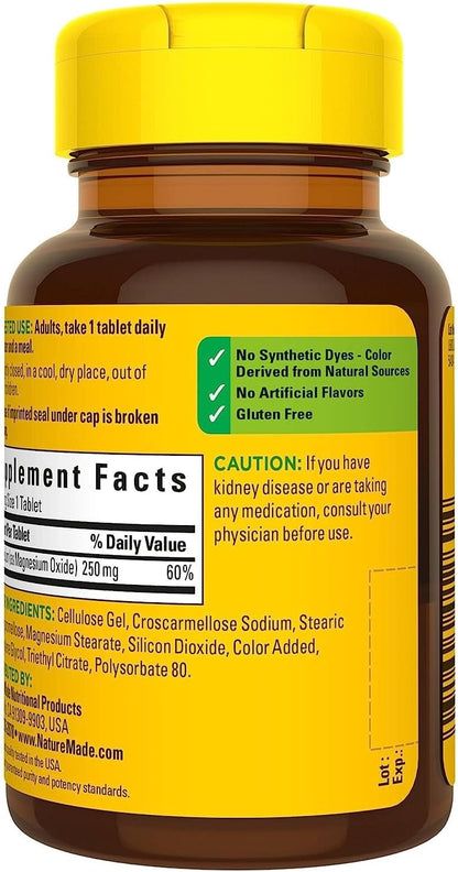 Nature Made Magnesium Oxide 250 mg for Muscle Relaxation, 200 Tablets