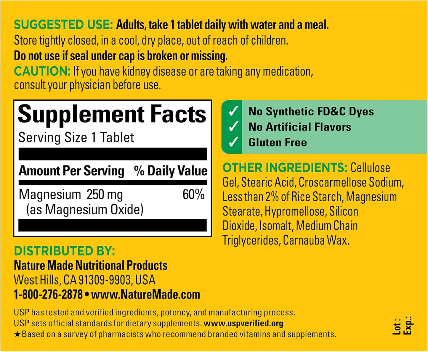Nature Made Magnesium Oxide 250 mg for Muscle Relaxation, 200 Tablets
