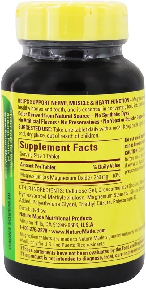 Nature Made Magnesium Oxide 250 mg for Muscle Relaxation, 200 Tablets