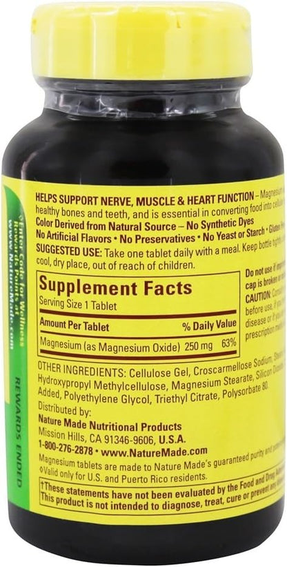 Nature Made Magnesium Oxide 250 mg for Muscle Relaxation, 200 Tablets