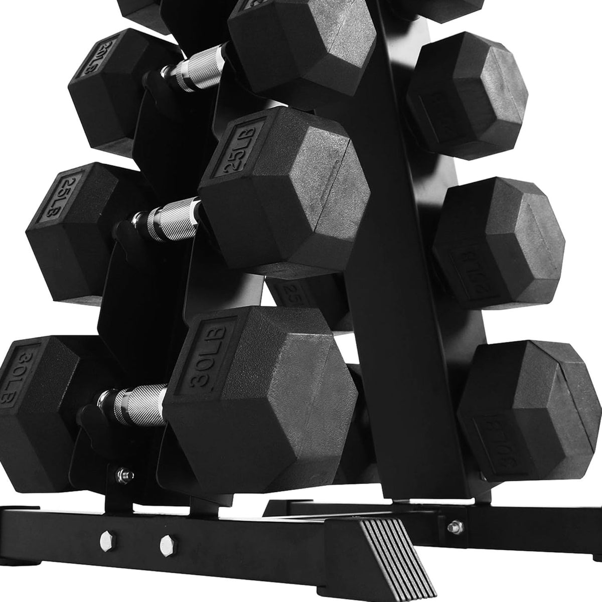 BalanceFrom Rubber Coated Hex Dumbbell Set with A-Frame Rack, Black | – Solid Cast Iron Home Gym Weights with Chrome Handles for Full-Body Strength Training and Muscle Toning