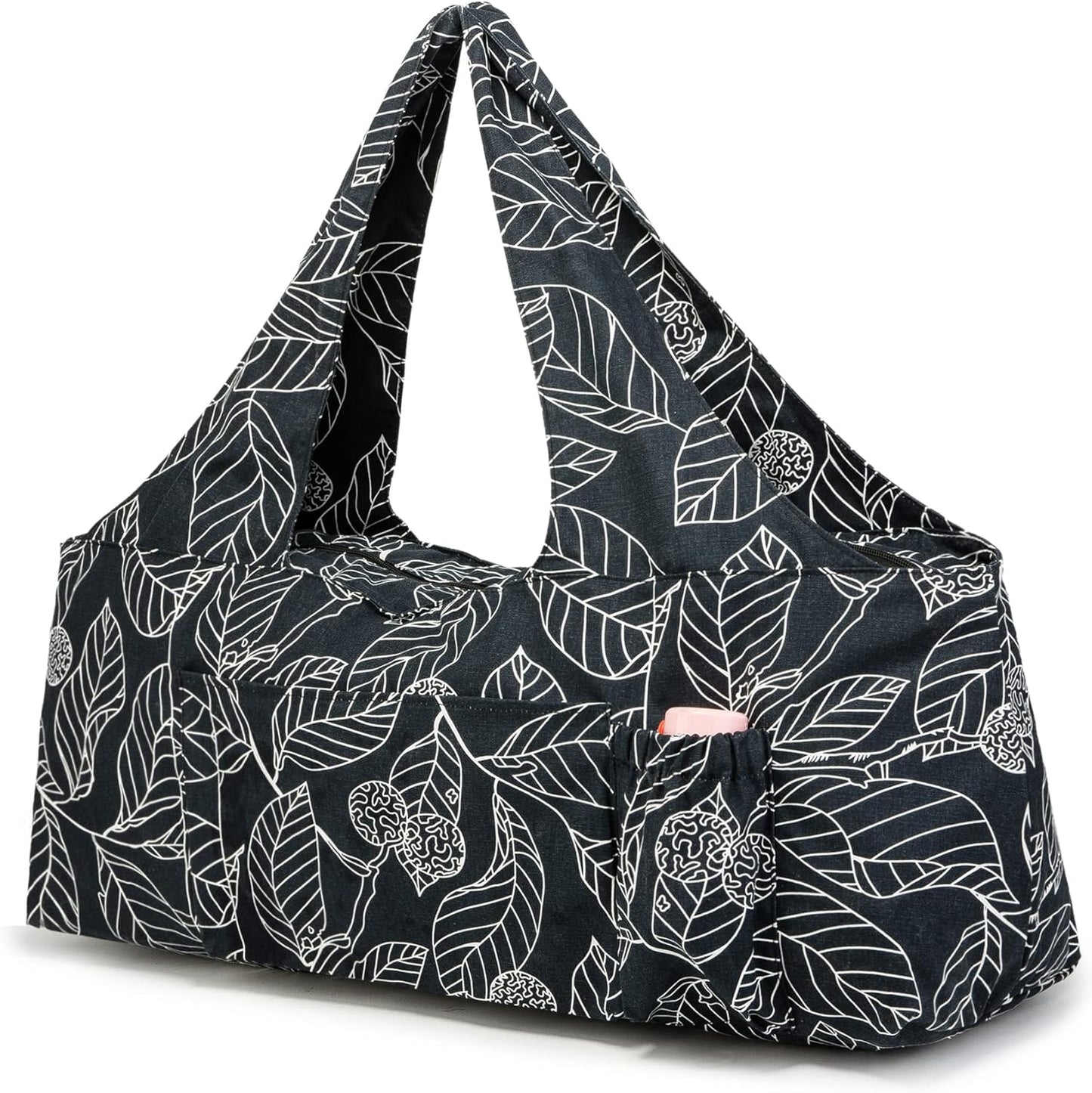 Extra Large Yoga Mat Bag with Zippered Top & 5 Pockets - Premium Canvas Tote with Yoga Mat Carrying Strap for Pilates, Gym, Fitness Block & Gear