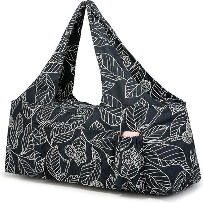 Extra Large Yoga Mat Bag with Zippered Top & 5 Pockets - Premium Canvas Tote with Yoga Mat Carrying Strap for Pilates, Gym, Fitness Block & Gear