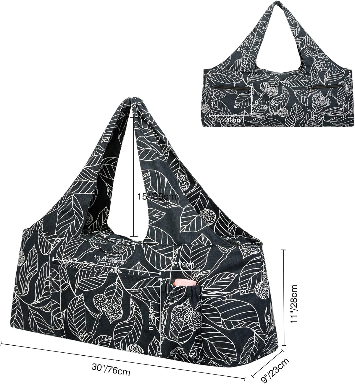 Extra Large Yoga Mat Bag with Zippered Top & 5 Pockets - Premium Canvas Tote with Yoga Mat Carrying Strap for Pilates, Gym, Fitness Block & Gear