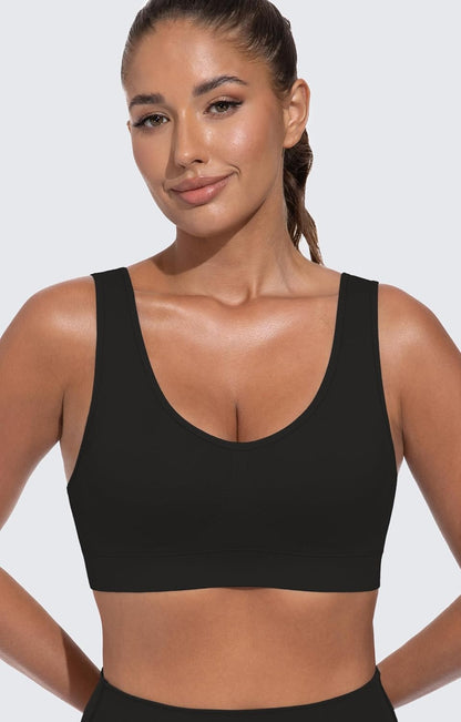 Light Impact Seamless Sports Bras for Women - Wireless Stretchy Comfort Yoga Bra