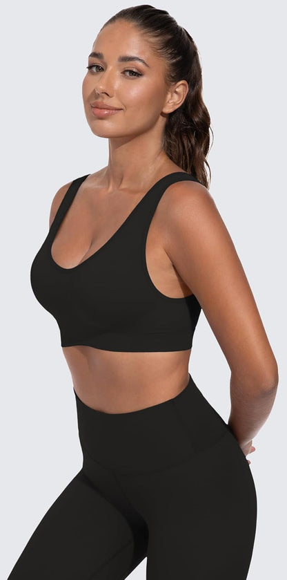 Light Impact Seamless Sports Bras for Women - Wireless Stretchy Comfort Yoga Bra