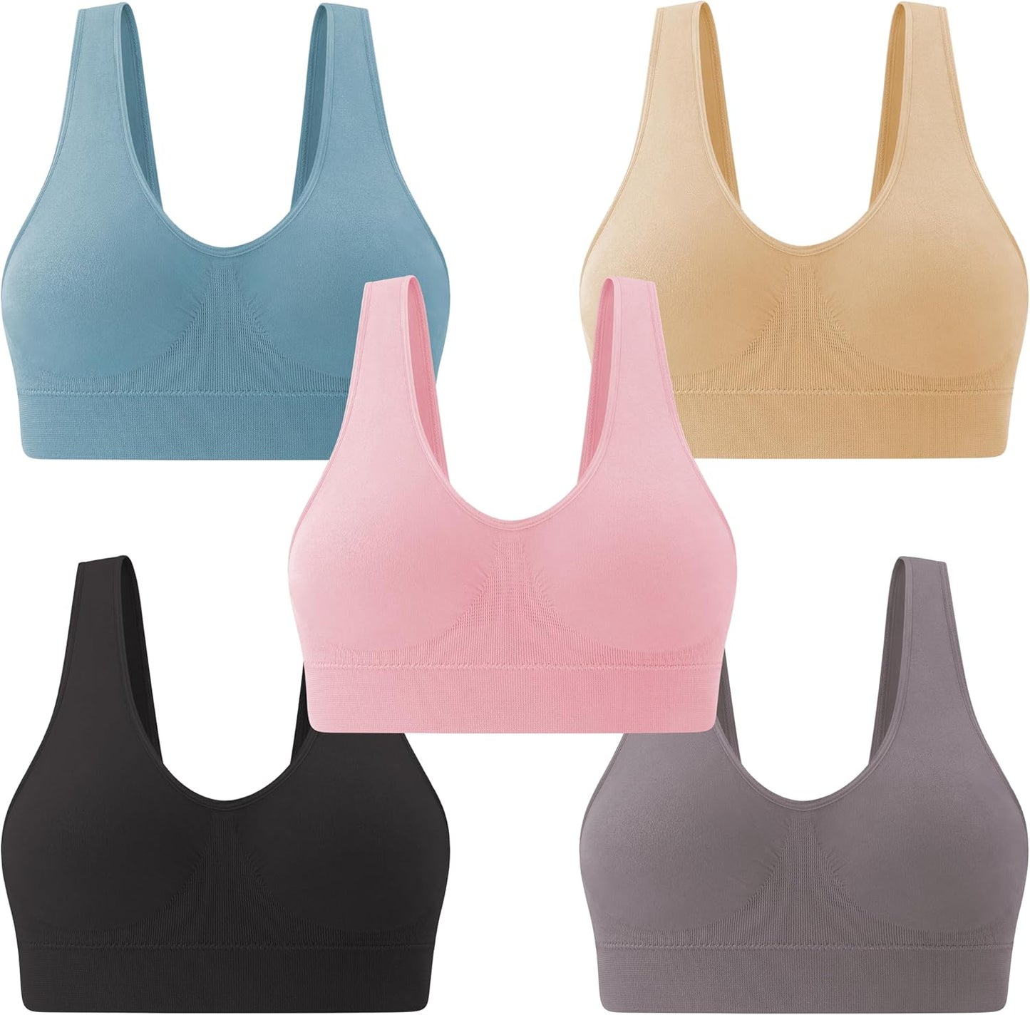 Light Impact Seamless Sports Bras for Women - Wireless Stretchy Comfort Yoga Bra