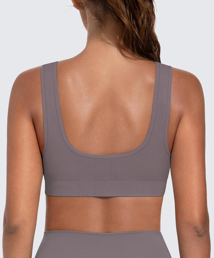 Light Impact Seamless Sports Bras for Women - Wireless Stretchy Comfort Yoga Bra