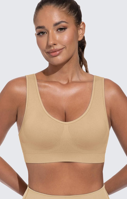 Light Impact Seamless Sports Bras for Women - Wireless Stretchy Comfort Yoga Bra