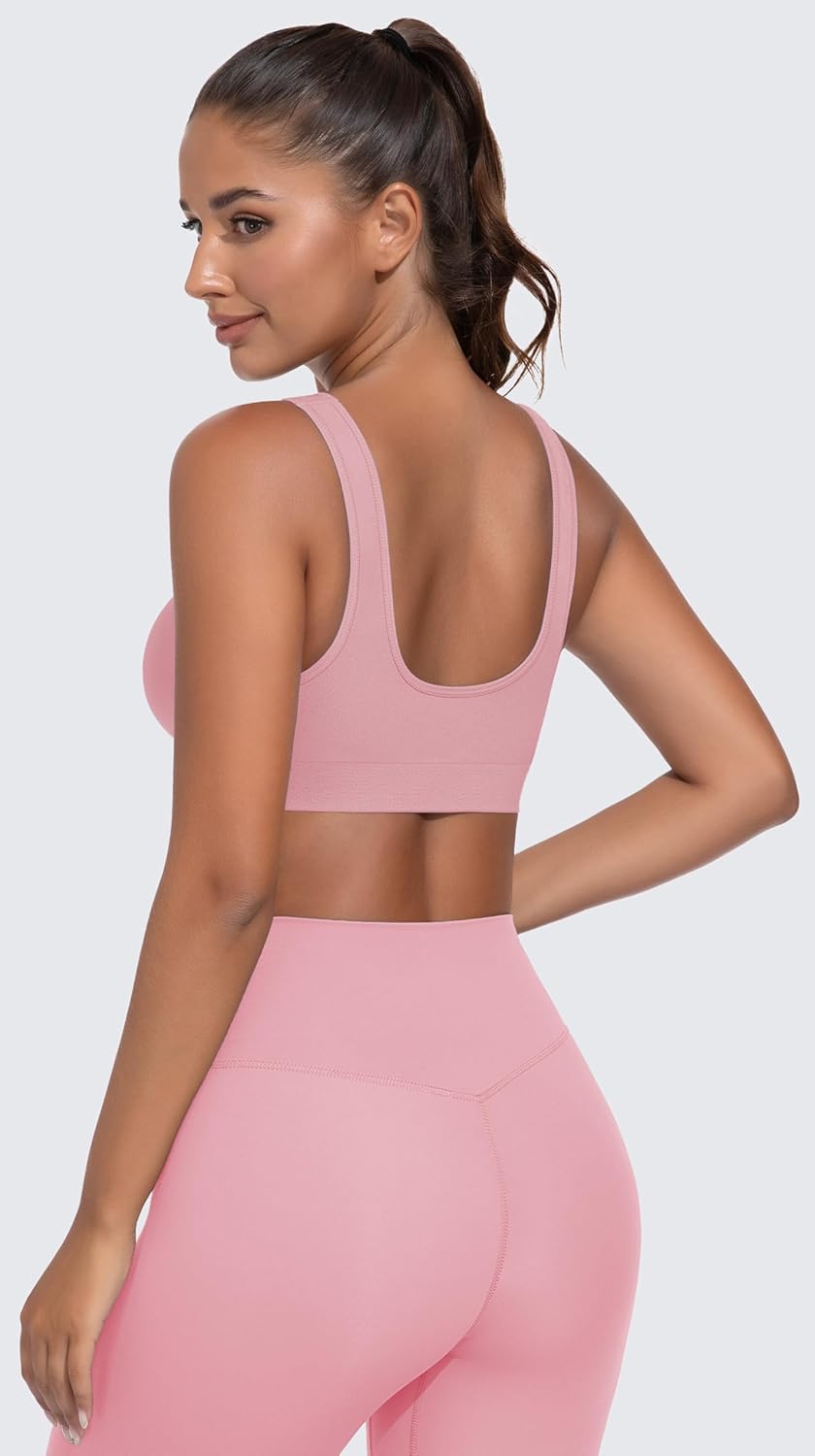 Light Impact Seamless Sports Bras for Women - Wireless Stretchy Comfort Yoga Bra