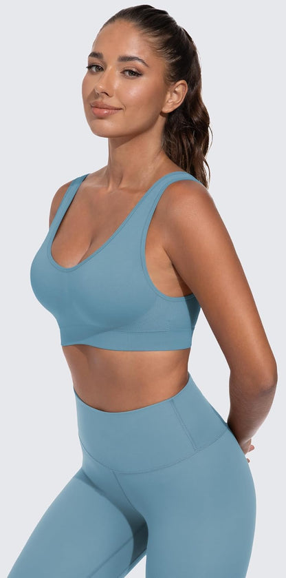 Light Impact Seamless Sports Bras for Women - Wireless Stretchy Comfort Yoga Bra