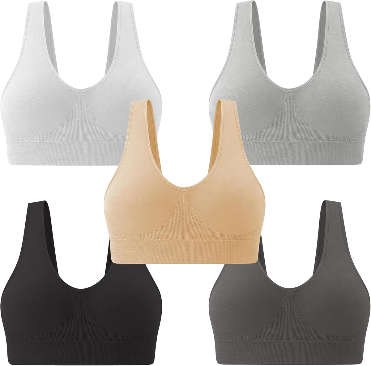 Light Impact Seamless Sports Bras for Women - Wireless Stretchy Comfort Yoga Bra