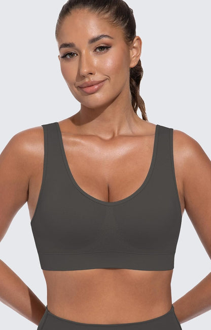 Light Impact Seamless Sports Bras for Women - Wireless Stretchy Comfort Yoga Bra