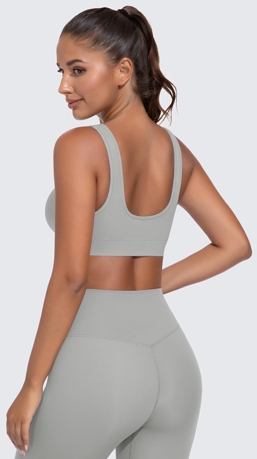 Light Impact Seamless Sports Bras for Women - Wireless Stretchy Comfort Yoga Bra