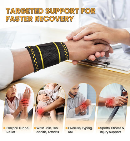 Copper Infused Compression Wrist Support Brace with Adjustable Wrap, Medium | 2-Pack, Men & Women, Carpal Tunnel Relief, Tendonitis & Arthritis, Sports Support, Breathable Sleeve