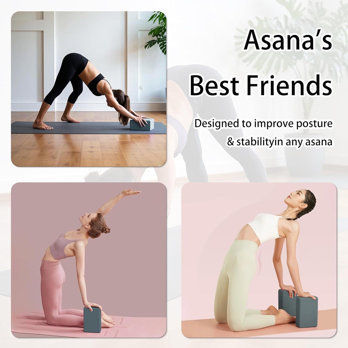 2 Yoga Blocks Supportive Accessories including 2 Knee Pads, 2 With Strap To Put Less Weight On Wrists, 1 Muscle Massage Roller, 2 Pair of Non-Slip Pilates Socks, 1 GYM Bag, Durable Versatile Yoga Brick Exercise Set of 10