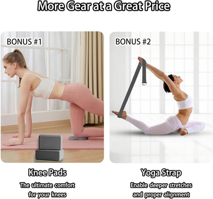 2 Yoga Blocks Supportive Accessories including 2 Knee Pads, 2 With Strap To Put Less Weight On Wrists, 1 Muscle Massage Roller, 2 Pair of Non-Slip Pilates Socks, 1 GYM Bag, Durable Versatile Yoga Brick Exercise Set of 10