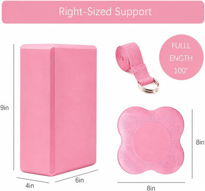 2 Yoga Blocks Supportive Accessories including 2 Knee Pads, 2 With Strap To Put Less Weight On Wrists, 1 Muscle Massage Roller, 2 Pair of Non-Slip Pilates Socks, 1 GYM Bag, Durable Versatile Yoga Brick Exercise Set of 10