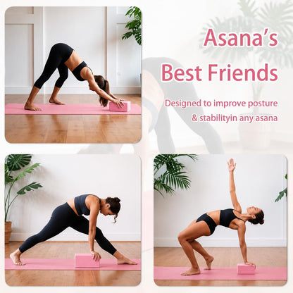 2 Yoga Blocks Supportive Accessories including 2 Knee Pads, 2 With Strap To Put Less Weight On Wrists, 1 Muscle Massage Roller, 2 Pair of Non-Slip Pilates Socks, 1 GYM Bag, Durable Versatile Yoga Brick Exercise Set of 10