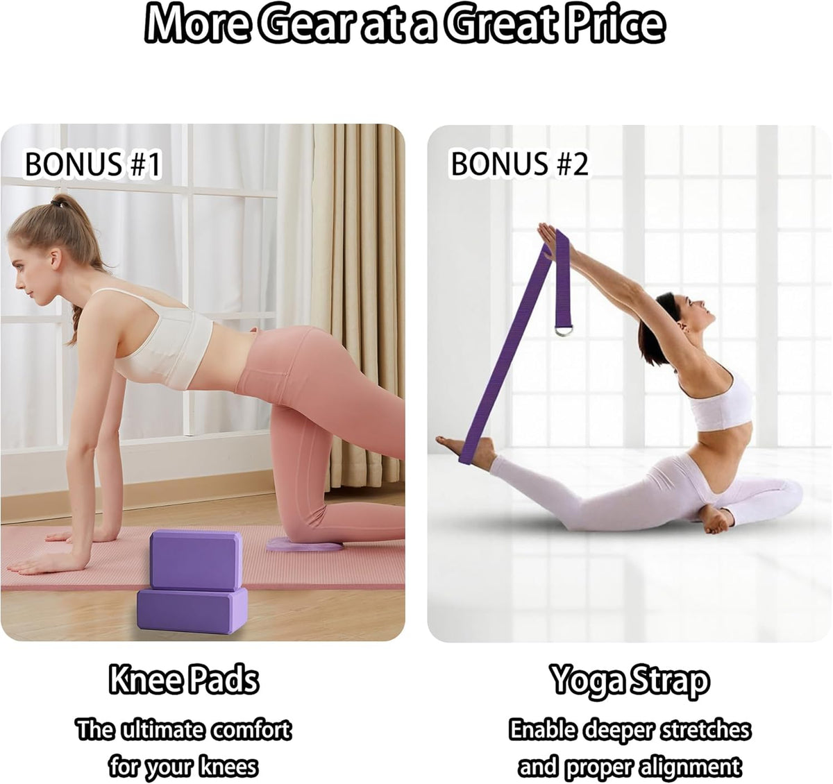 2 Yoga Blocks Supportive Accessories including 2 Knee Pads, 2 With Strap To Put Less Weight On Wrists, 1 Muscle Massage Roller, 2 Pair of Non-Slip Pilates Socks, 1 GYM Bag, Durable Versatile Yoga Brick Exercise Set of 10