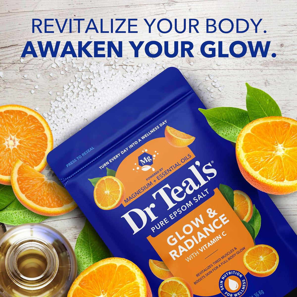 Epsom Salt Magnesium Soak, Glow & Radiance with Vitamin C & Citrus Essential Oils, 3 lbs (Pack of 4)