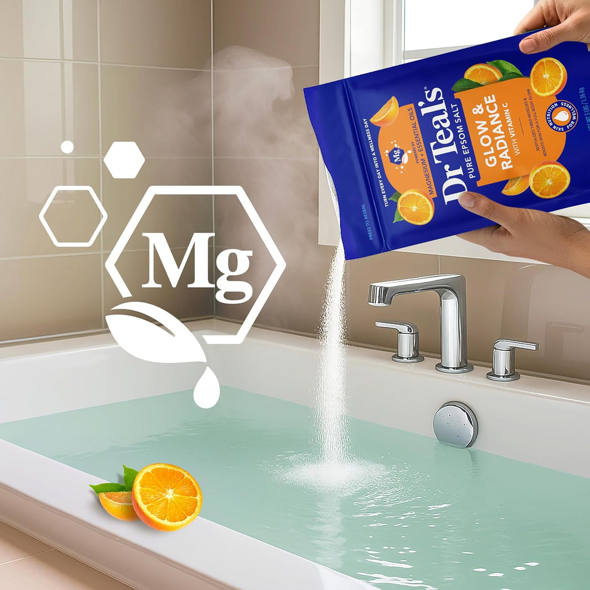 Epsom Salt Magnesium Soak, Glow & Radiance with Vitamin C & Citrus Essential Oils, 3 lbs (Pack of 4)