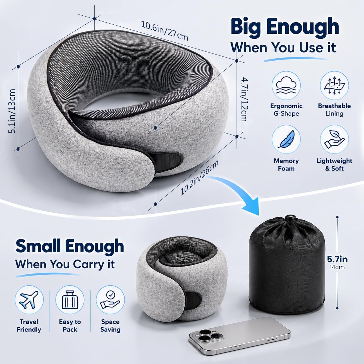 Purroch G-Shape Memory Foam Travel Pillow, Neck Pillow