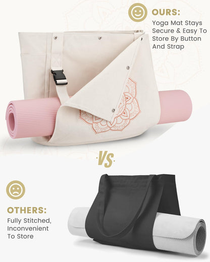 Yoga Mat Bag, Yoga Gym Bag Tote Bag with Multi Pockets For Women Men, Canvas Yoga Mat Carrier Take in Out Mat Easily For Pilates Travel Workout Office