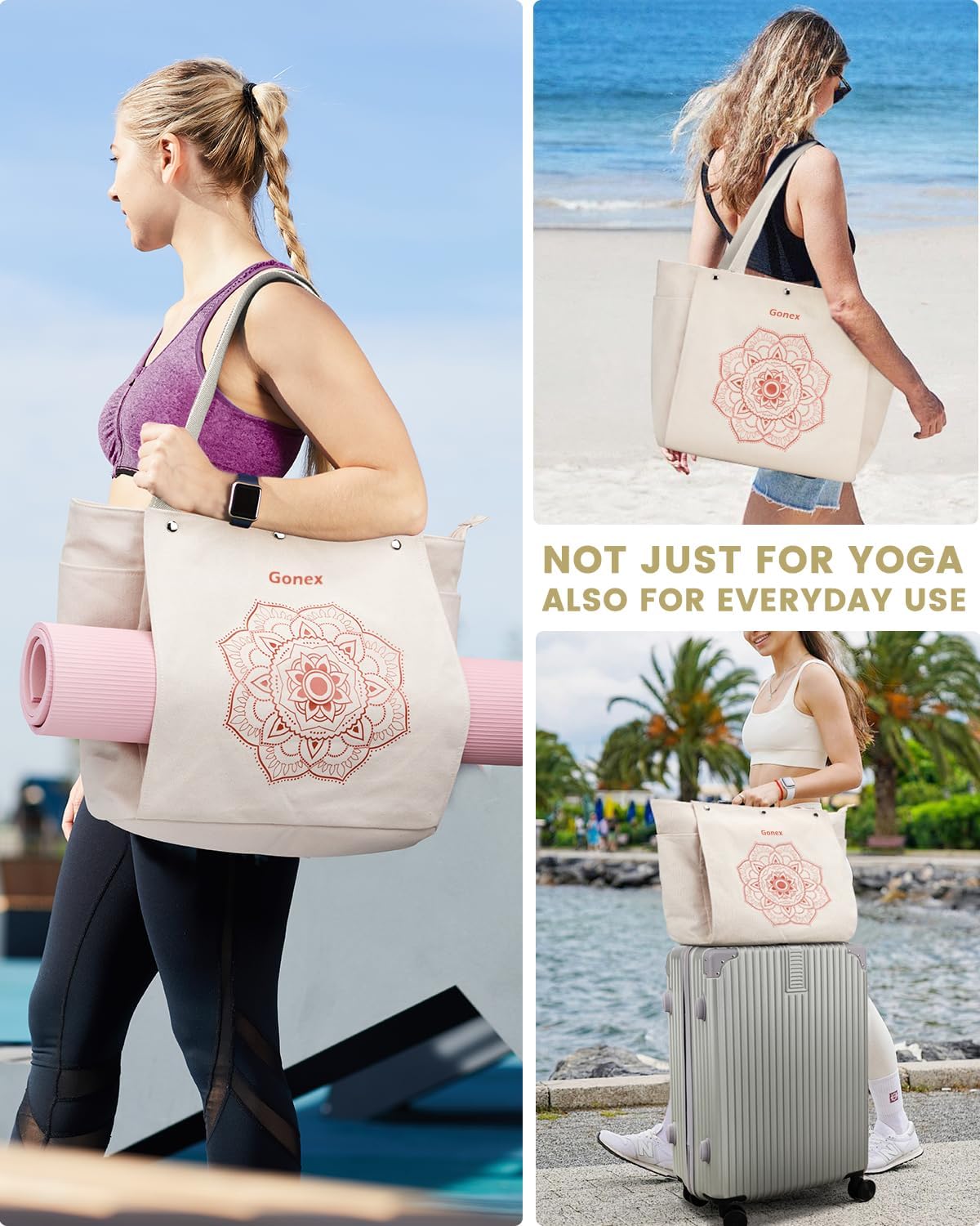 Yoga Mat Bag, Yoga Gym Bag Tote Bag with Multi Pockets For Women Men, Canvas Yoga Mat Carrier Take in Out Mat Easily For Pilates Travel Workout Office