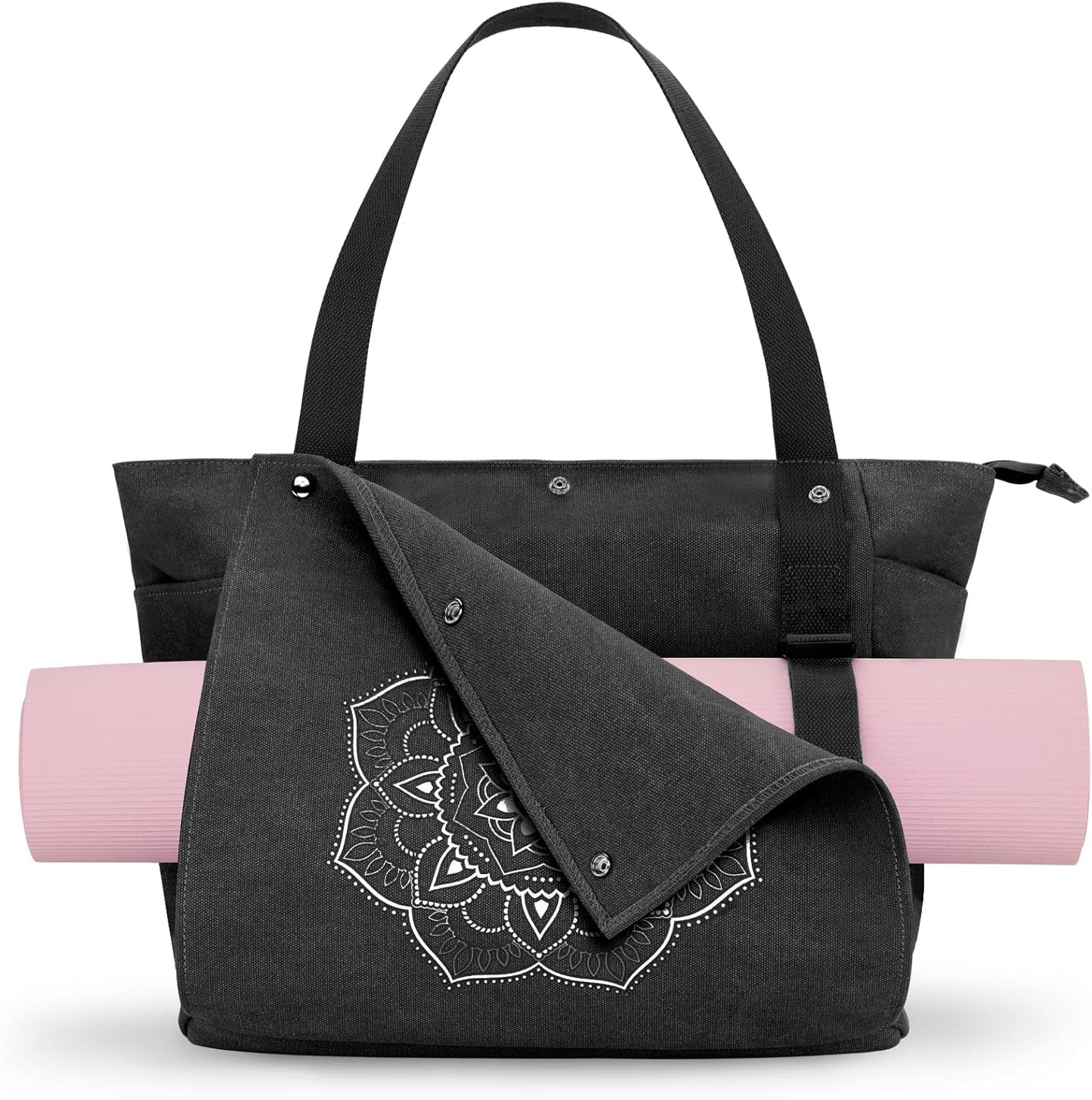 Yoga Mat Bag, Yoga Gym Bag Tote Bag with Multi Pockets For Women Men, Canvas Yoga Mat Carrier Take in Out Mat Easily For Pilates Travel Workout Office