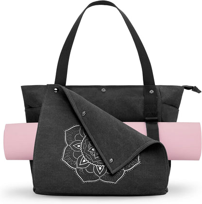 Yoga Mat Bag, Yoga Gym Bag Tote Bag with Multi Pockets For Women Men, Canvas Yoga Mat Carrier Take in Out Mat Easily For Pilates Travel Workout Office