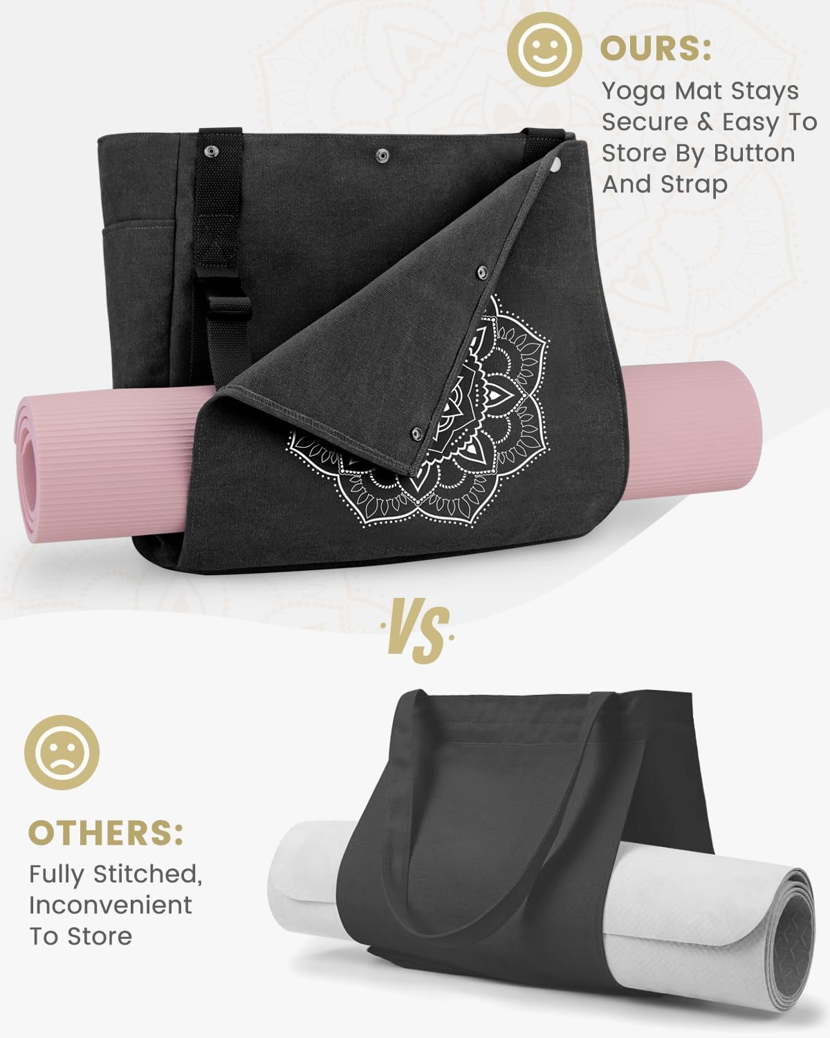 Yoga Mat Bag, Yoga Gym Bag Tote Bag with Multi Pockets For Women Men, Canvas Yoga Mat Carrier Take in Out Mat Easily For Pilates Travel Workout Office