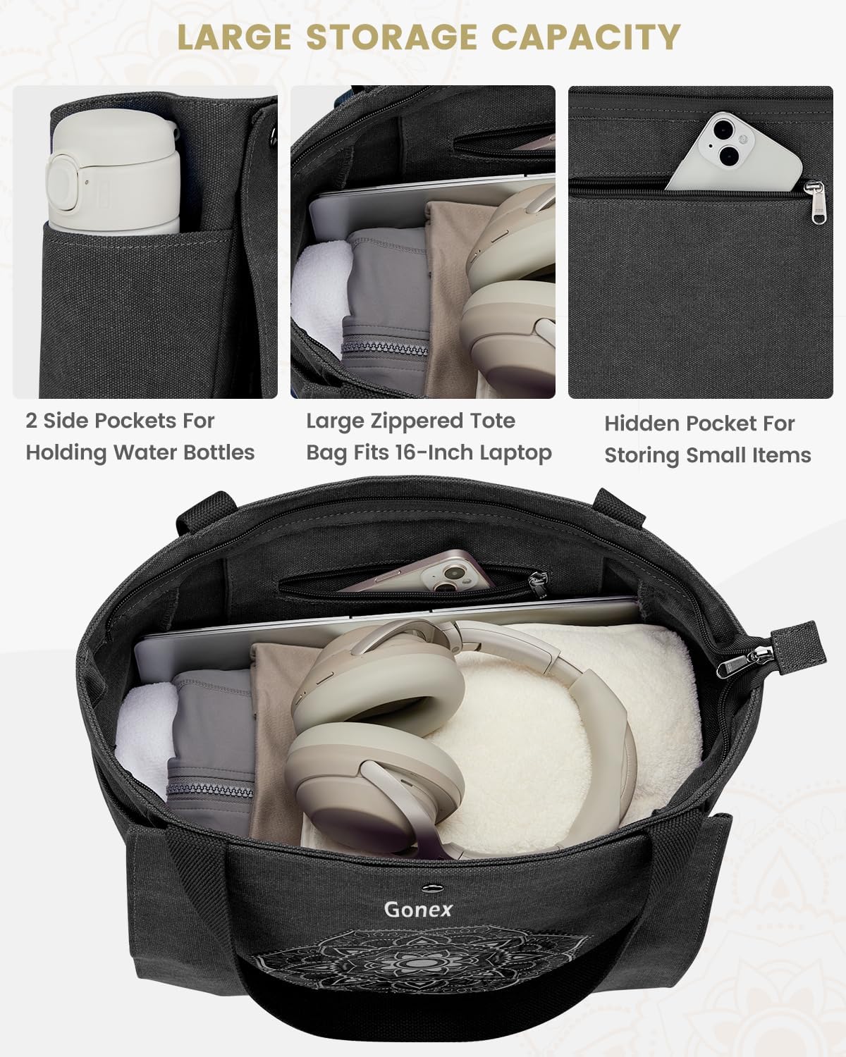 Yoga Mat Bag, Yoga Gym Bag Tote Bag with Multi Pockets For Women Men, Canvas Yoga Mat Carrier Take in Out Mat Easily For Pilates Travel Workout Office