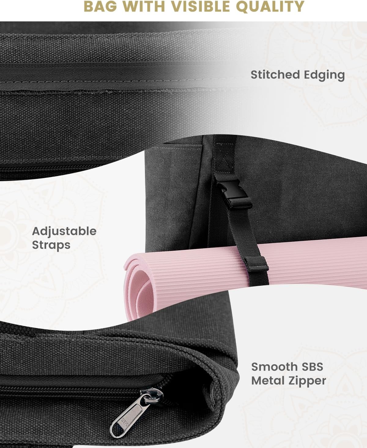 Yoga Mat Bag, Yoga Gym Bag Tote Bag with Multi Pockets For Women Men, Canvas Yoga Mat Carrier Take in Out Mat Easily For Pilates Travel Workout Office