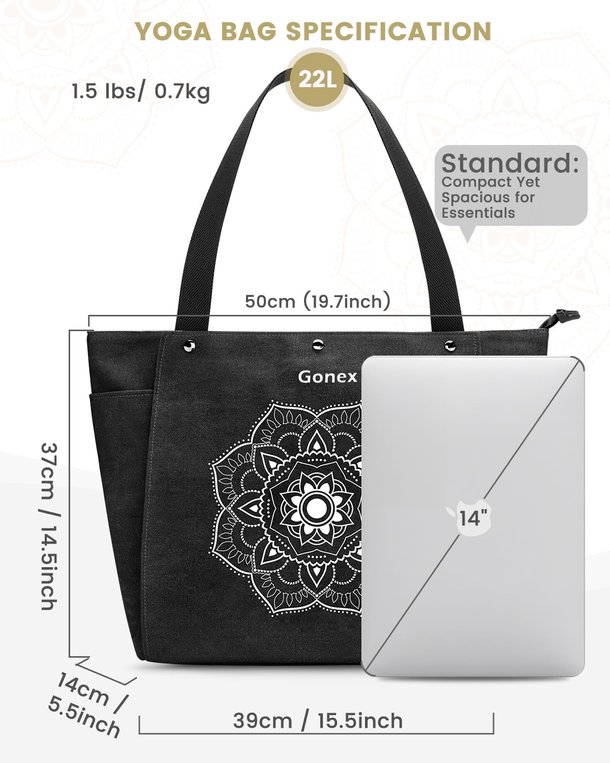 Yoga Mat Bag, Yoga Gym Bag Tote Bag with Multi Pockets For Women Men, Canvas Yoga Mat Carrier Take in Out Mat Easily For Pilates Travel Workout Office