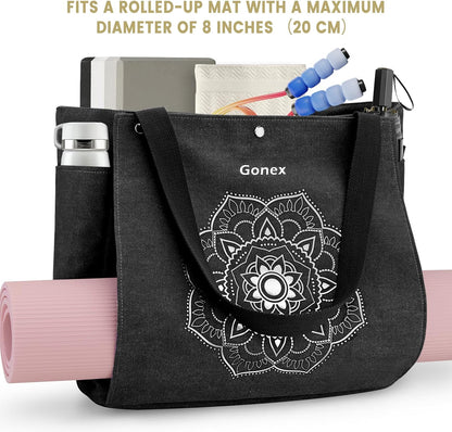 Yoga Mat Bag, Yoga Gym Bag Tote Bag with Multi Pockets For Women Men, Canvas Yoga Mat Carrier Take in Out Mat Easily For Pilates Travel Workout Office