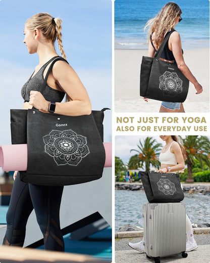 Yoga Mat Bag, Yoga Gym Bag Tote Bag with Multi Pockets For Women Men, Canvas Yoga Mat Carrier Take in Out Mat Easily For Pilates Travel Workout Office
