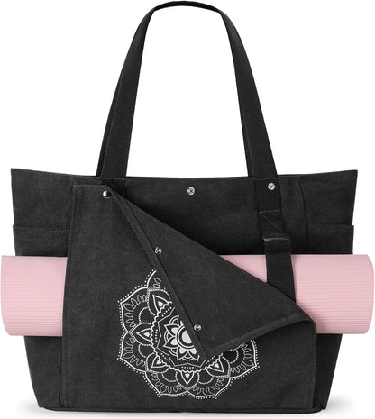 Yoga Mat Bag, Yoga Gym Bag Tote Bag with Multi Pockets For Women Men, Canvas Yoga Mat Carrier Take in Out Mat Easily For Pilates Travel Workout Office