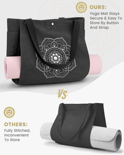 Yoga Mat Bag, Yoga Gym Bag Tote Bag with Multi Pockets For Women Men, Canvas Yoga Mat Carrier Take in Out Mat Easily For Pilates Travel Workout Office