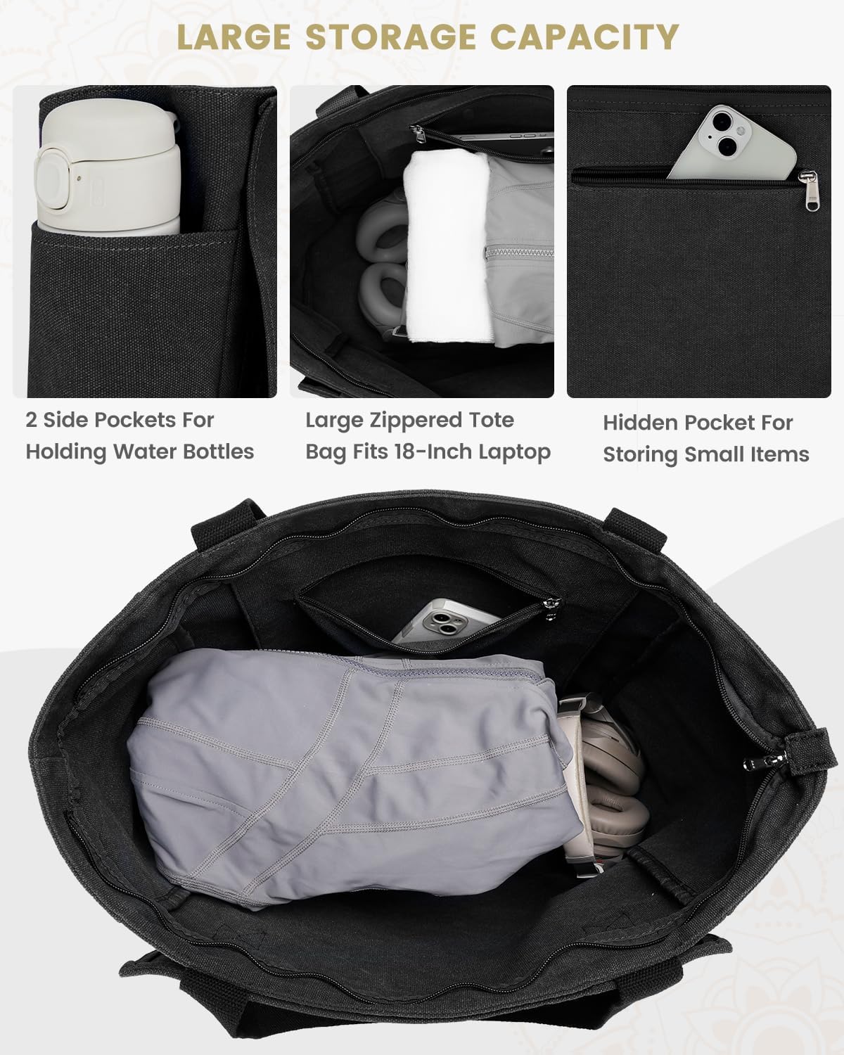 Yoga Mat Bag, Yoga Gym Bag Tote Bag with Multi Pockets For Women Men, Canvas Yoga Mat Carrier Take in Out Mat Easily For Pilates Travel Workout Office
