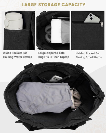 Yoga Mat Bag, Yoga Gym Bag Tote Bag with Multi Pockets For Women Men, Canvas Yoga Mat Carrier Take in Out Mat Easily For Pilates Travel Workout Office