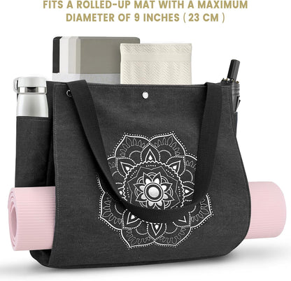 Yoga Mat Bag, Yoga Gym Bag Tote Bag with Multi Pockets For Women Men, Canvas Yoga Mat Carrier Take in Out Mat Easily For Pilates Travel Workout Office