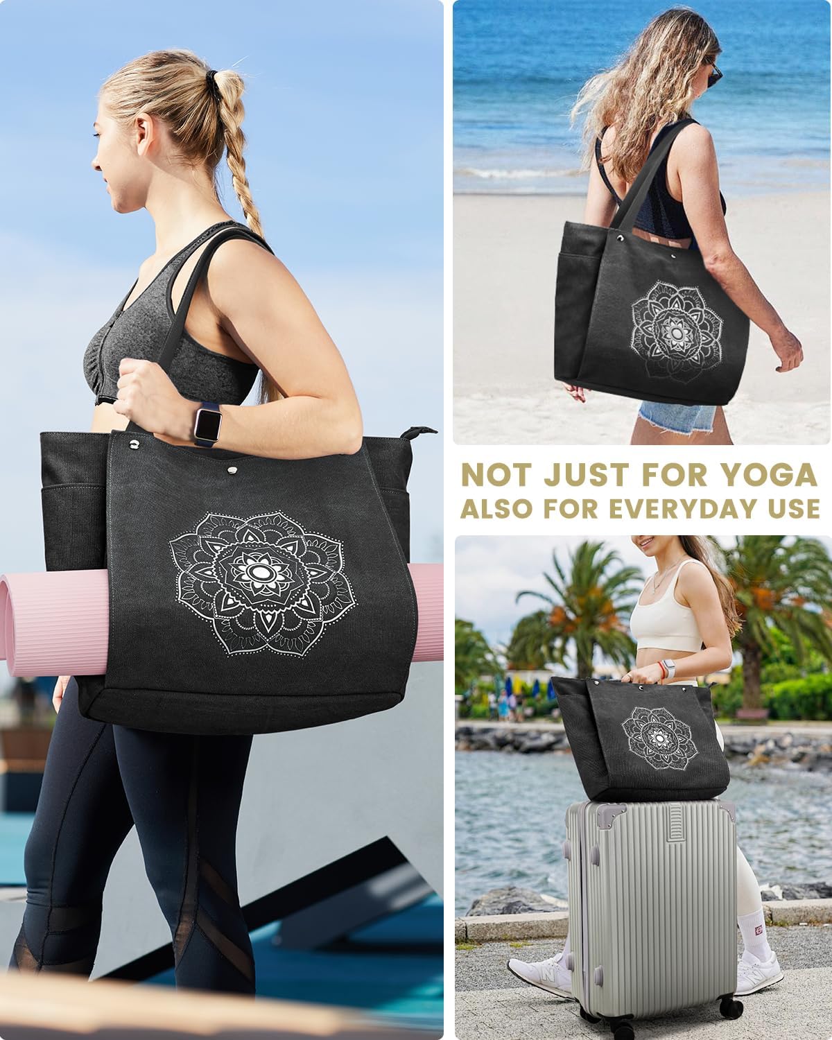 Yoga Mat Bag, Yoga Gym Bag Tote Bag with Multi Pockets For Women Men, Canvas Yoga Mat Carrier Take in Out Mat Easily For Pilates Travel Workout Office
