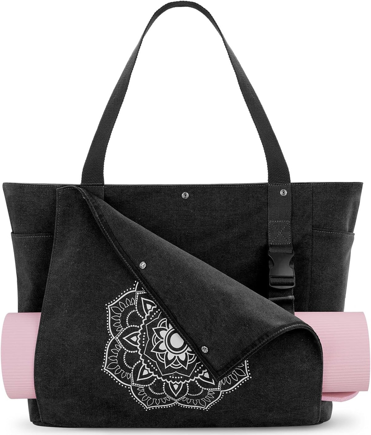 Yoga Mat Bag, Yoga Gym Bag Tote Bag with Multi Pockets For Women Men, Canvas Yoga Mat Carrier Take in Out Mat Easily For Pilates Travel Workout Office