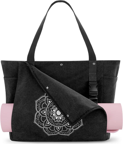 Yoga Mat Bag, Yoga Gym Bag Tote Bag with Multi Pockets For Women Men, Canvas Yoga Mat Carrier Take in Out Mat Easily For Pilates Travel Workout Office