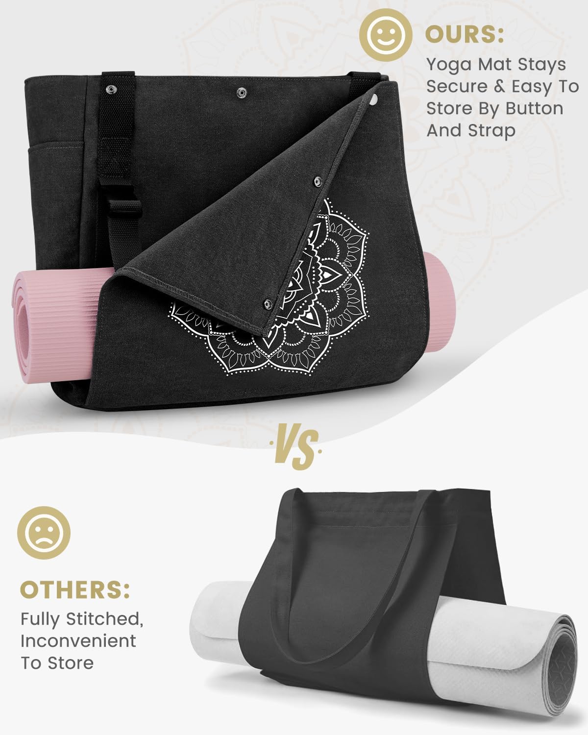 Yoga Mat Bag, Yoga Gym Bag Tote Bag with Multi Pockets For Women Men, Canvas Yoga Mat Carrier Take in Out Mat Easily For Pilates Travel Workout Office