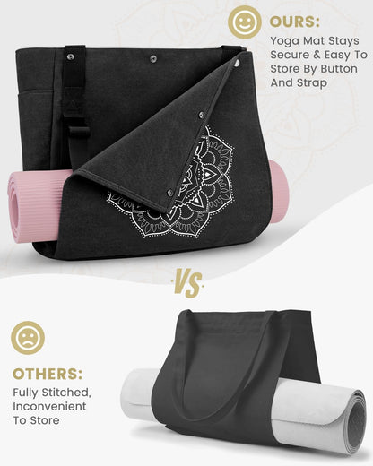 Yoga Mat Bag, Yoga Gym Bag Tote Bag with Multi Pockets For Women Men, Canvas Yoga Mat Carrier Take in Out Mat Easily For Pilates Travel Workout Office