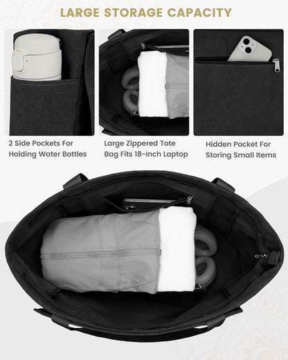 Yoga Mat Bag, Yoga Gym Bag Tote Bag with Multi Pockets For Women Men, Canvas Yoga Mat Carrier Take in Out Mat Easily For Pilates Travel Workout Office