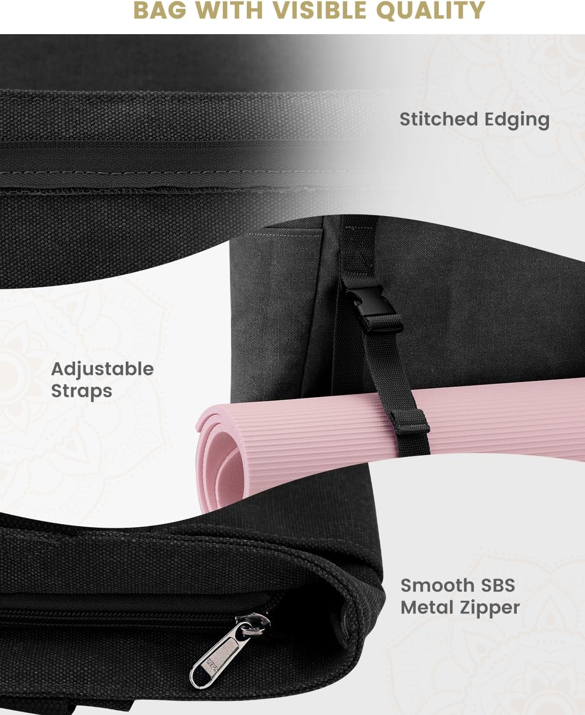 Yoga Mat Bag, Yoga Gym Bag Tote Bag with Multi Pockets For Women Men, Canvas Yoga Mat Carrier Take in Out Mat Easily For Pilates Travel Workout Office