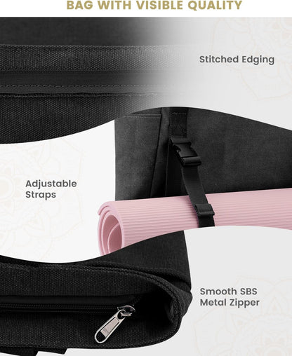 Yoga Mat Bag, Yoga Gym Bag Tote Bag with Multi Pockets For Women Men, Canvas Yoga Mat Carrier Take in Out Mat Easily For Pilates Travel Workout Office